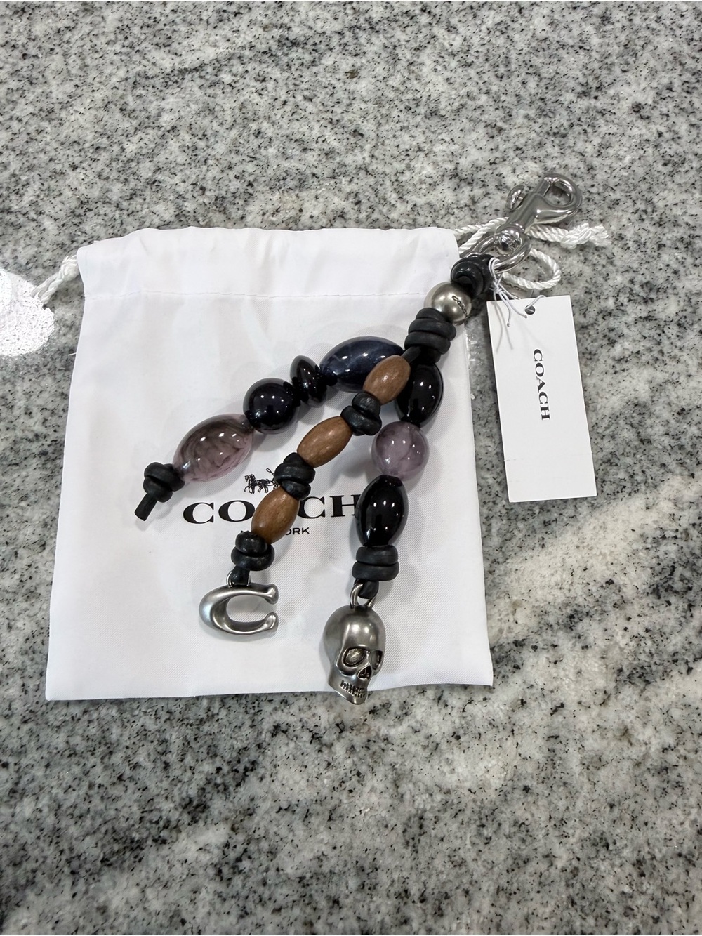 Coach Beaded Skull Charm in Black, Brown & Silver